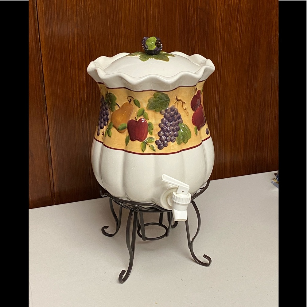 Home Interiors Sonoma villa Beverage Dispenser and Lid Fruits   In relief
